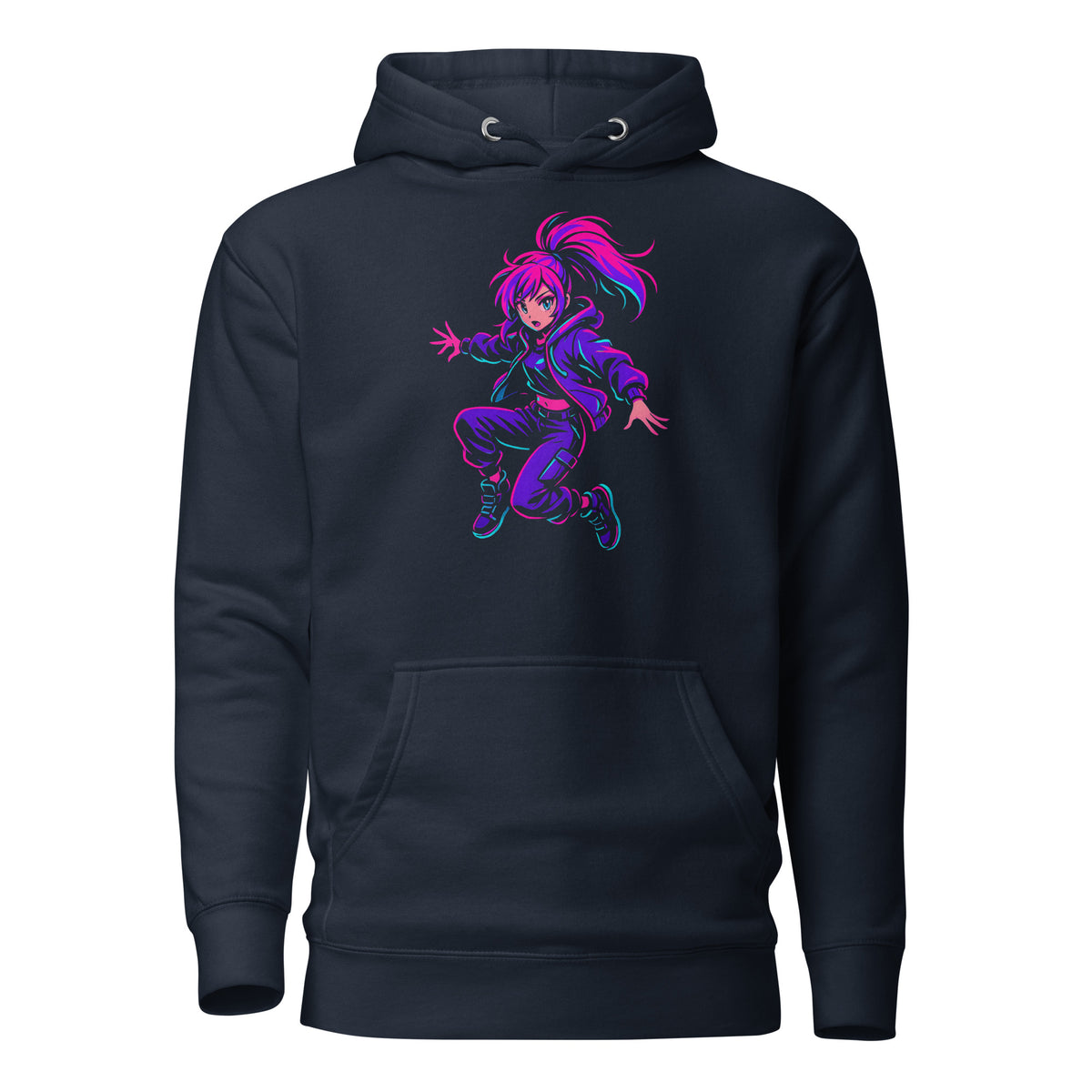 Neon Anime Girl Unisex Hoodie – Me Olives (4)