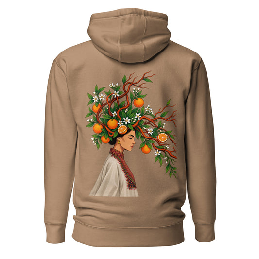 Yafa Jaffa orange blossom Palestine hoodie in Latte – back print